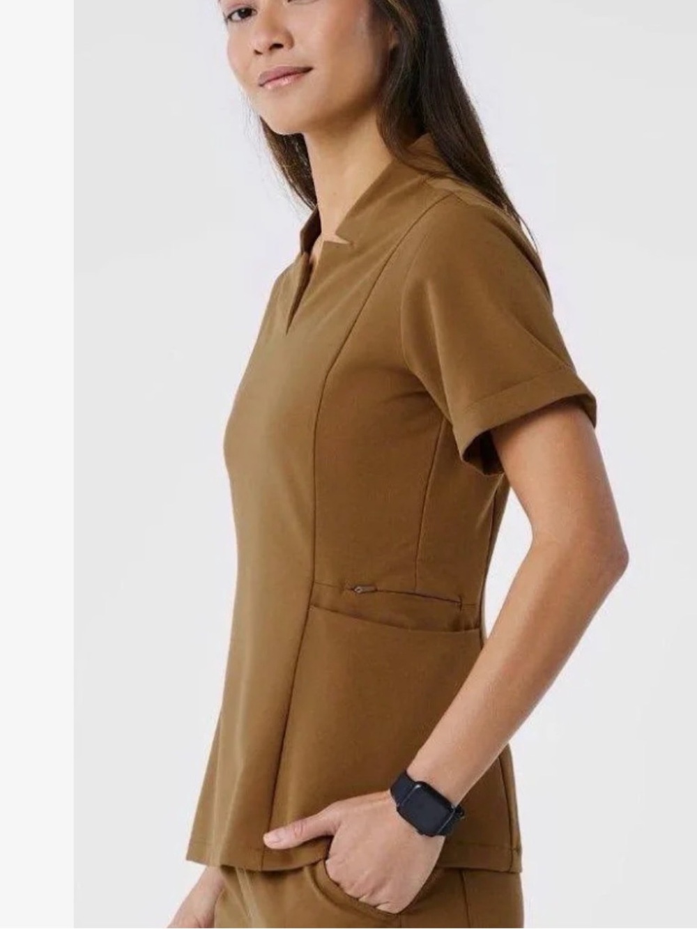 FIGS Women’s Inala Slim Scrub Top LE Mocha tan Gold